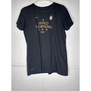 Nike USWNT 2019 World Champions Dri-FIT Soccer T-Shirt Black Gold Womens L